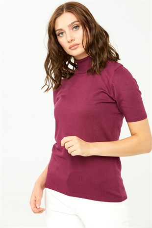 Женская блузка с водолазкой из лайкра темной сливы