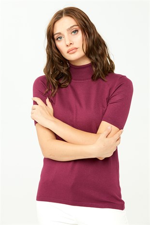 Женская блузка с водолазкой из лайкра темной сливы