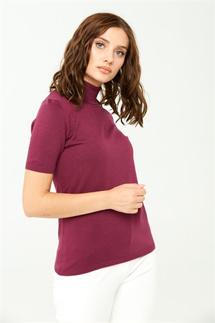 Женская блузка с водолазкой из лайкра темной сливы