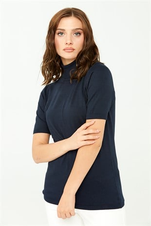 Женская блузка с водолазкой из лайкры Темно-синяя