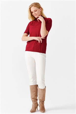 Женская блузка с водолазкой из лайкры ТЕМНО-КРАСНЫЙ