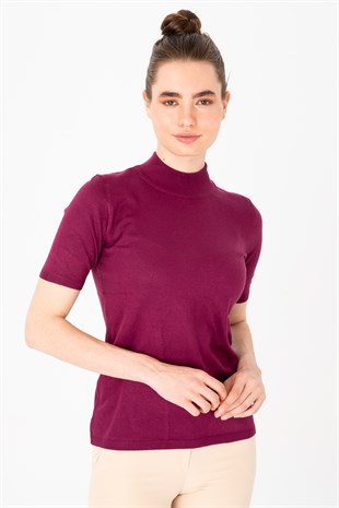 Женская блузка с высоким воротником из лайкры цвет сливы