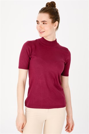 Женская блузка с высоким воротником из лайкры цвет сливы