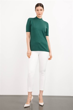 Женская блузка с высоким воротником из лайкры светло-зеленая