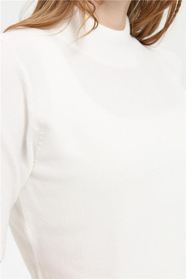 Kadın Likralı Kısa Kollu Yarım Balıkçı Bluz Kemik