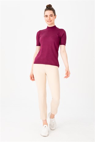 Женская блузка с высоким воротником из лайкры цвет сливы