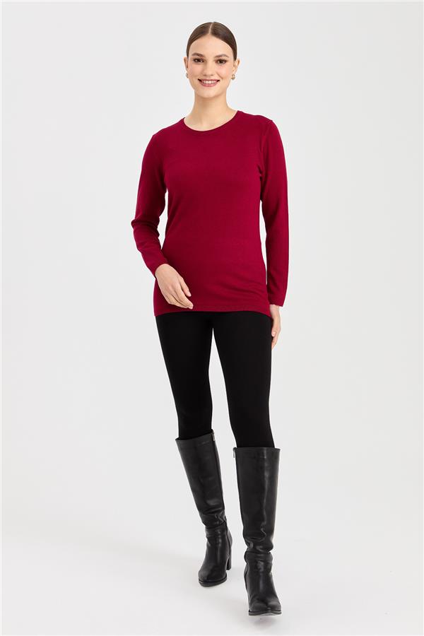 Женская базовая блузка из лайкры с круглым вырезом вишня