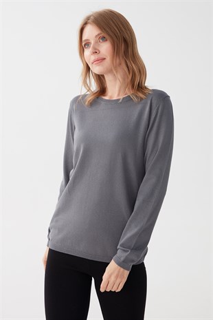 Женская базовая блузка из лайкры с круглым вырезом серая