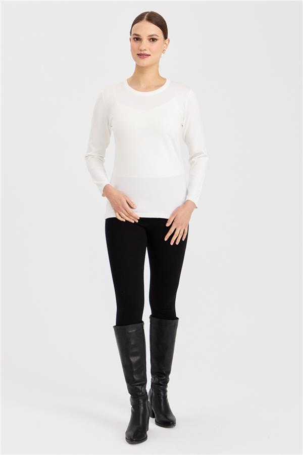 Женская базовая блузка из лайкры с круглым вырезом цвет кости