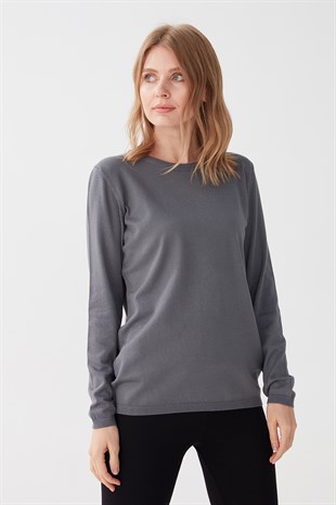 Женская базовая блузка из лайкры с круглым вырезом серая