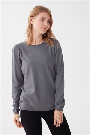 Женская базовая блузка из лайкры с круглым вырезом серая