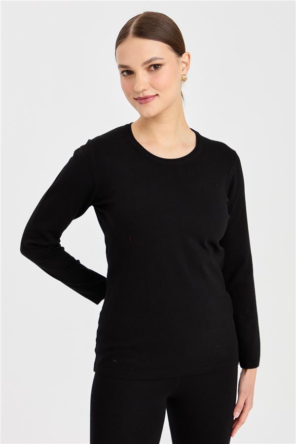 Женская базовая блузка из лайкры с круглым вырезом черный