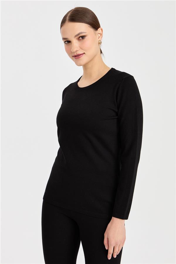 Женская базовая блузка из лайкры с круглым вырезом черный