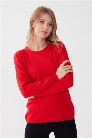 Женская базовая блузка из лайкры с круглым вырезом кораллового цвета