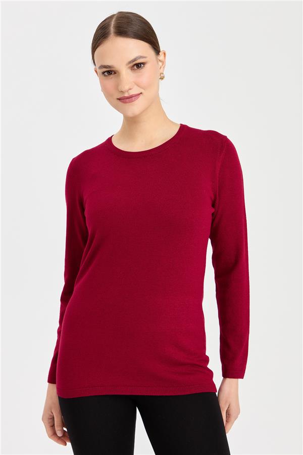 Женская базовая блузка из лайкры с круглым вырезом вишня