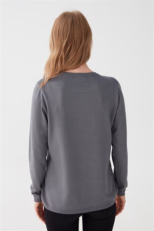 Женская базовая блузка из лайкры с круглым вырезом серая