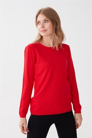 Женская базовая блузка из лайкры с круглым вырезом кораллового цвета