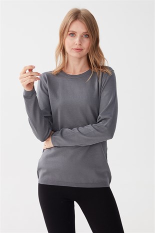 Женская базовая блузка из лайкры с круглым вырезом серая
