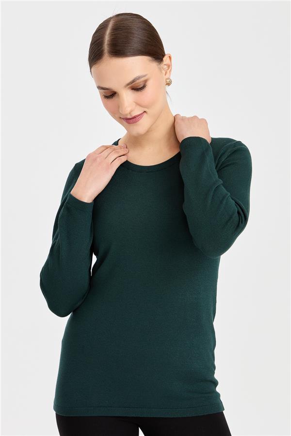 Женская базовая блузка из лайкры с круглым вырезом нафта