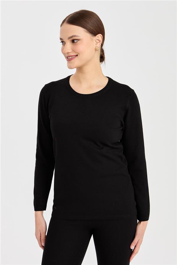 Женская базовая блузка из лайкры с круглым вырезом черный