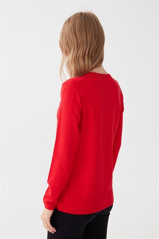 Женская базовая блузка из лайкры с круглым вырезом кораллового цвета