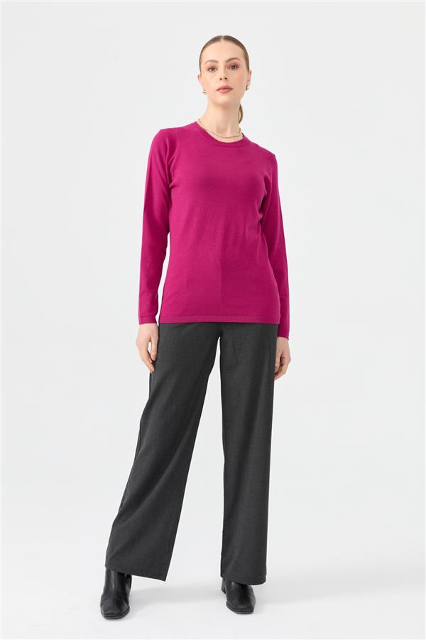 Kadın Likralı Uzun Kol Basic Sıfır Yaka Bluz Sıklamen