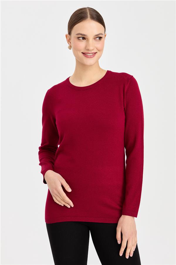 Женская базовая блузка из лайкры с круглым вырезом вишня