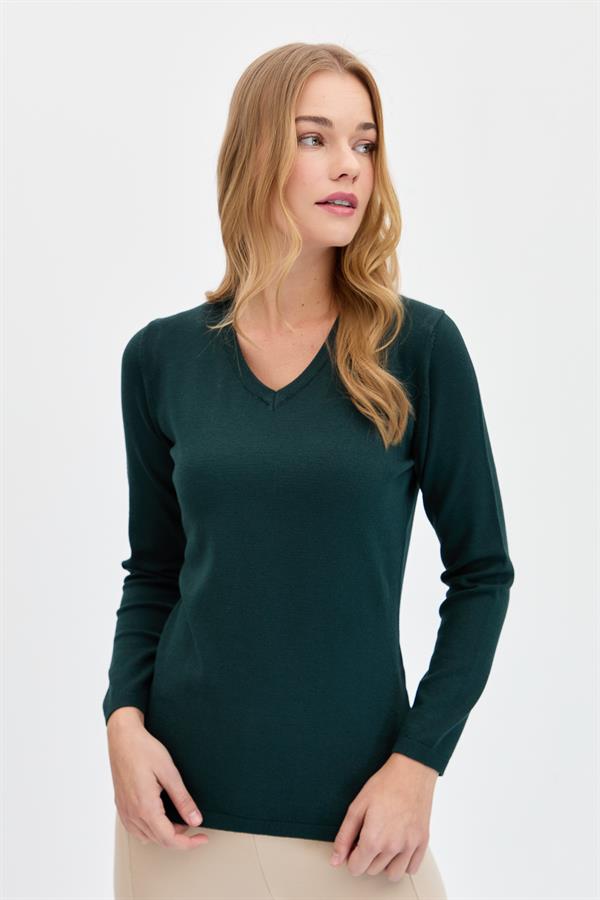 Женская базовая блузка с v-образным вырезом из лайкры, темно-зеленая