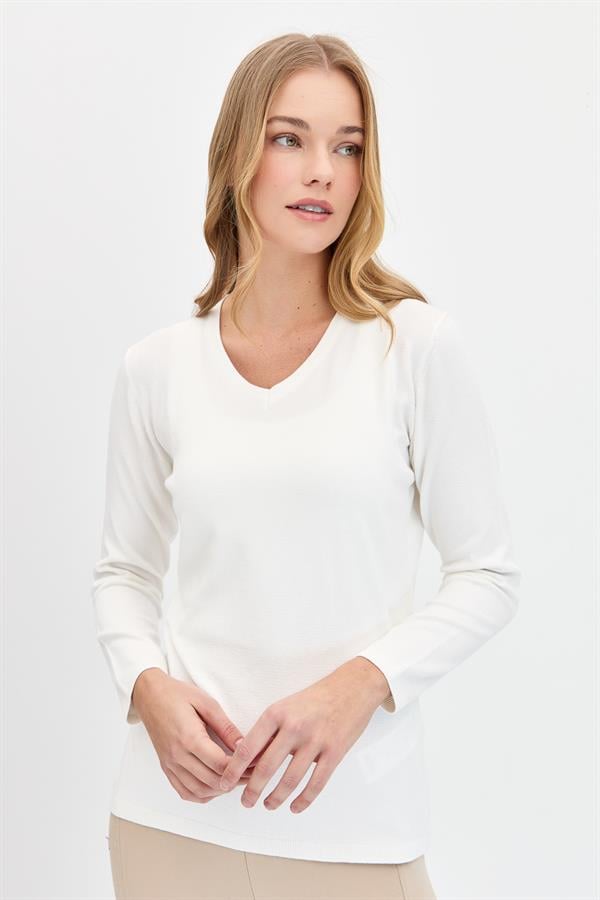 Женская базовая блузка из лайкры с v-образным вырезом цвета кости
