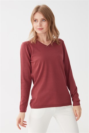 Женская базовая блузка из лайкры с V-образным вырезом Цвет сушеной розы