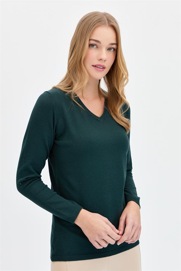 Женская базовая блузка с v-образным вырезом из лайкры, темно-зеленая