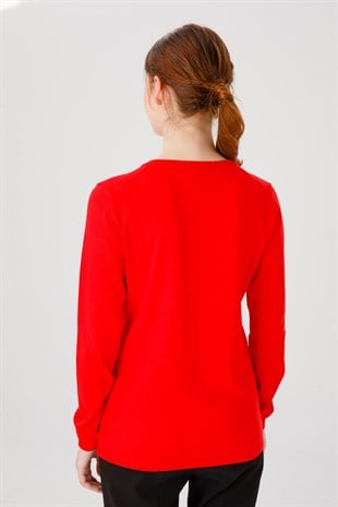 Женская базовая блузка из лайкры с v-образным вырезом кораллового цвета