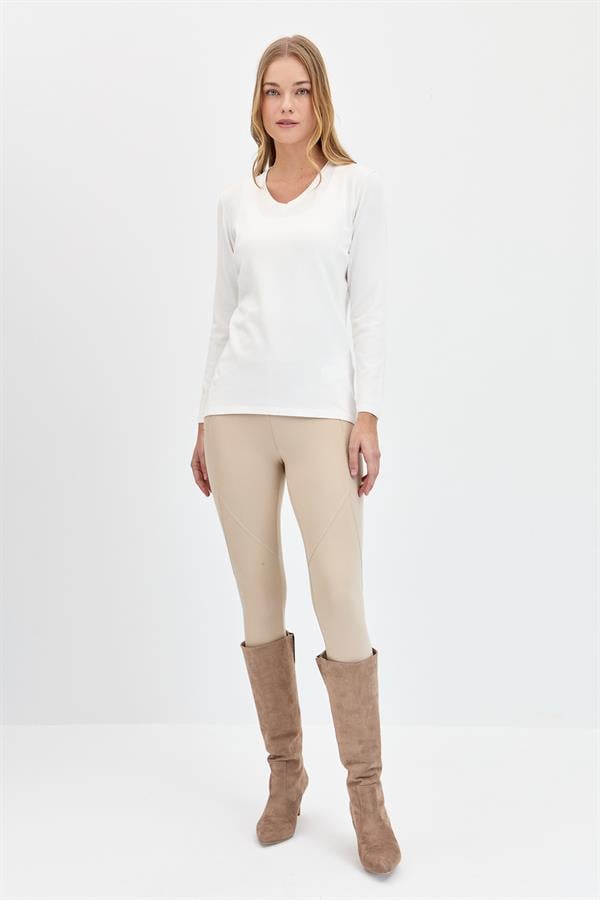 Женская базовая блузка из лайкры с v-образным вырезом цвета кости