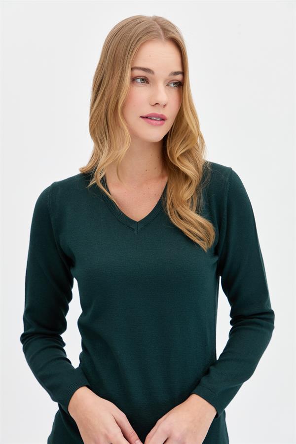 Женская базовая блузка с v-образным вырезом из лайкры, темно-зеленая