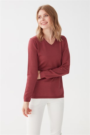 Женская базовая блузка из лайкры с V-образным вырезом Цвет сушеной розы