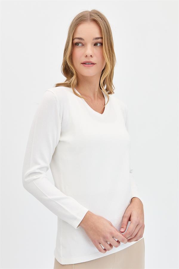 Женская базовая блузка из лайкры с v-образным вырезом цвета кости