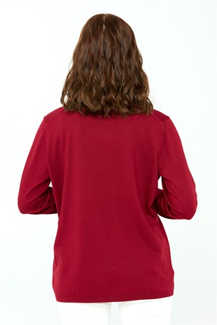 Kadın Likralı Uzun Kol Basic Yarım Balıkçı Bluz Vişne