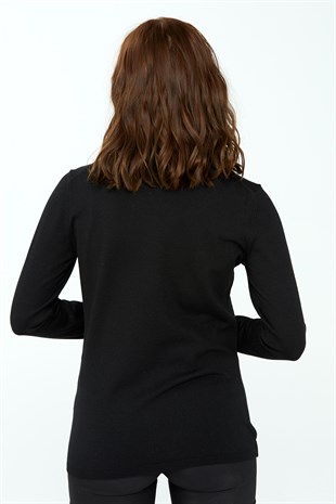 Женская базовая блузка с высоким воротником из лайкры черного цвета