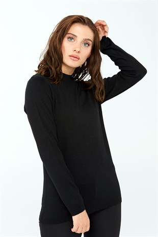 Женская базовая блузка с высоким воротником из лайкры черного цвета
