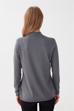 Женская базовая блузка с высоким воротником из лайкры серая