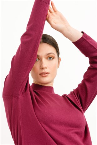 Женская базовая блузка с высоким воротником из лайкры цвета сливы