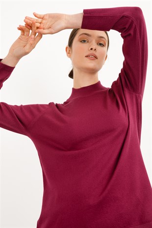 Женская базовая блузка с высоким воротником из лайкры цвета сливы