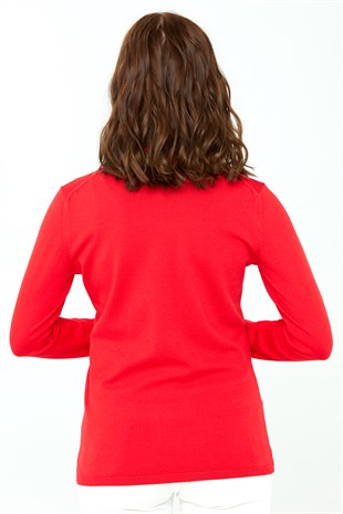 Женская базовая блузка с высоким воротником из лайкры кораллового цвета