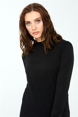 Женская базовая блузка с высоким воротником из лайкры черного цвета
