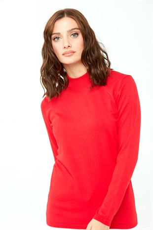 Женская базовая блузка с высоким воротником из лайкры кораллового цвета