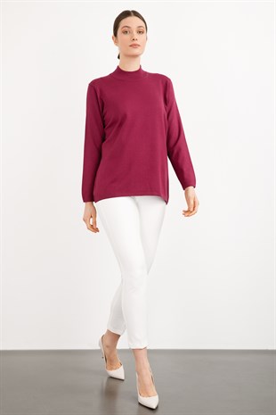 Женская базовая блузка с высоким воротником из лайкры цвета сливы