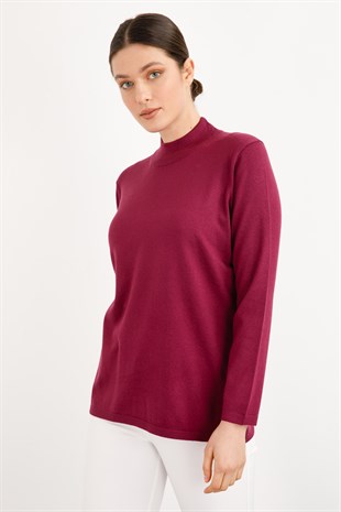 Женская базовая блузка с высоким воротником из лайкры цвета сливы