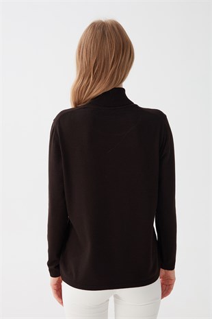 Женская базовая блузка из лайкры. Темный кофе
