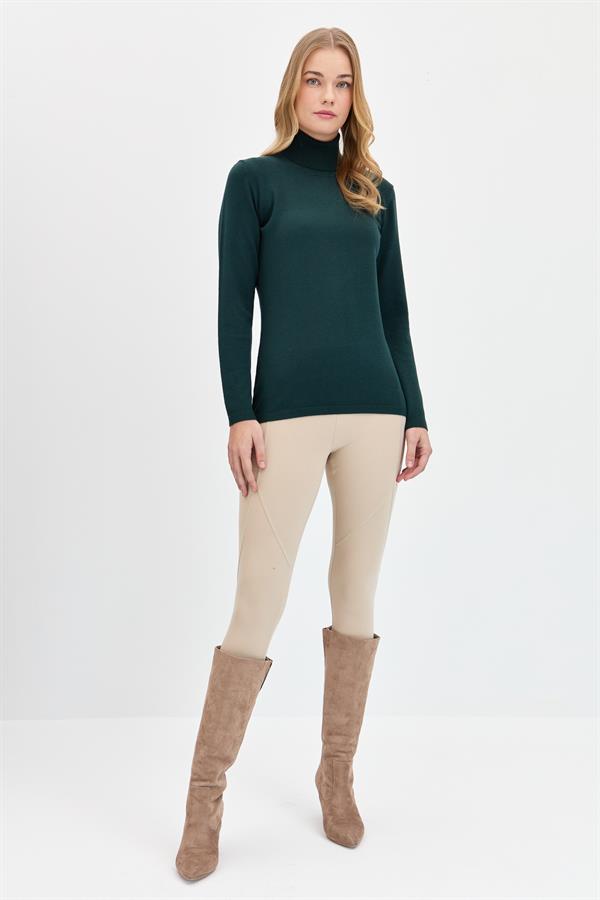 Женская базовая блузка из лайкры темно-зеленого цвета