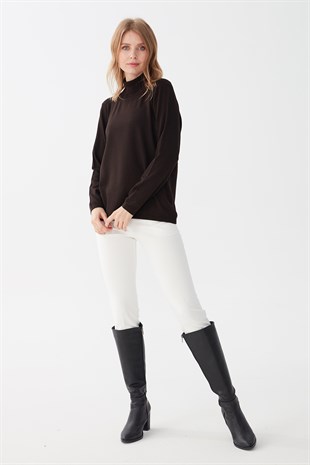 Женская базовая блузка из лайкры. Темный кофе